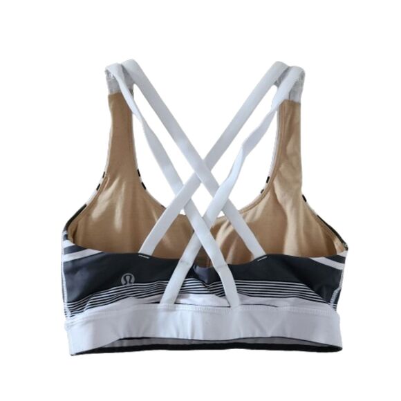 Lululemon Women Free To Be Sports Bra Activewear Yoga Striped White Black - Picture 2 of 4